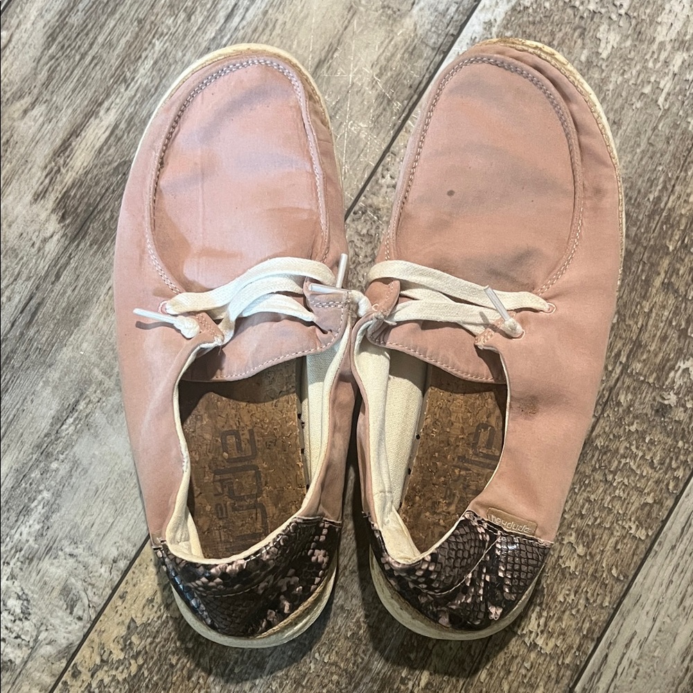 Hey Dude Blush Loafers with Snakeskin Detail